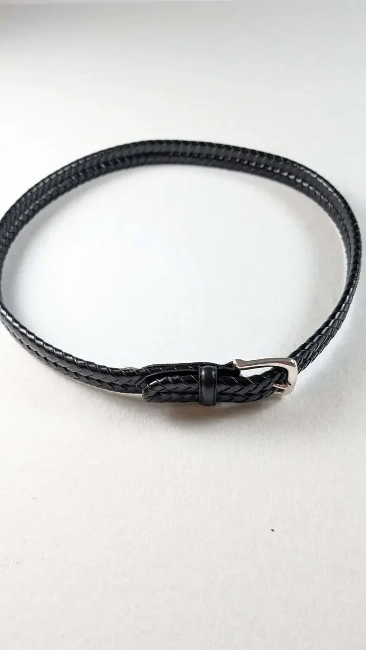 Fossil Mens Braided Leather Belt with Silver Buckle
